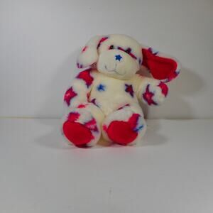 Build-A-Bear WHITE PATRIOTIC PUP STUFFED DOG RED BLUE STARS Plush Animal